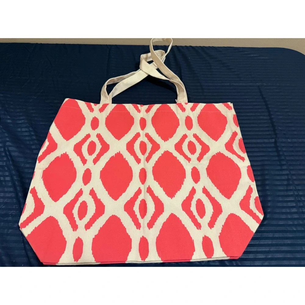 Pink Ikat Diamond Canvas Tote Bag Bohemian Reusable Shopper Pink White